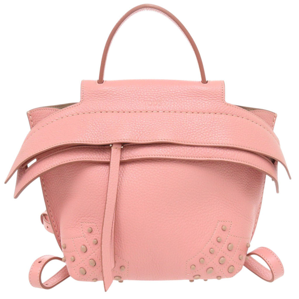 美品 トッズ ウェーブラインミニバックパック レザー ピンク リュック ショルダー ハンドバッグ 0555【中古】TOD’S