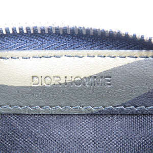 新品同様 ディオールオム レザー シルバー金具 ネイビー オレンジ ラウンドファスナー コインケース 0559【中古】DIOR HOMME