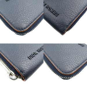 新品同様 ディオールオム レザー シルバー金具 ネイビー オレンジ ラウンドファスナー コインケース 0559【中古】DIOR HOMME