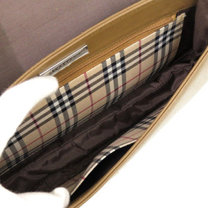 美品 バーバリー ワンショルダー ロゴプレート ショルダーバッグ レザー カーキ 0577【中古】BURBERRY
