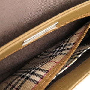 美品 バーバリー ワンショルダー ロゴプレート ショルダーバッグ レザー カーキ 0577【中古】BURBERRY