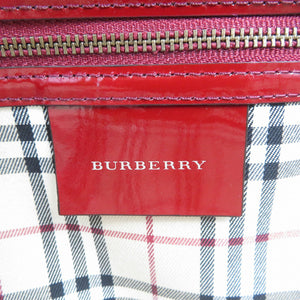 美品 バーバリー ノバチェック パテントレザー ボルドー トートバッグ 0589【中古】BURBERRY