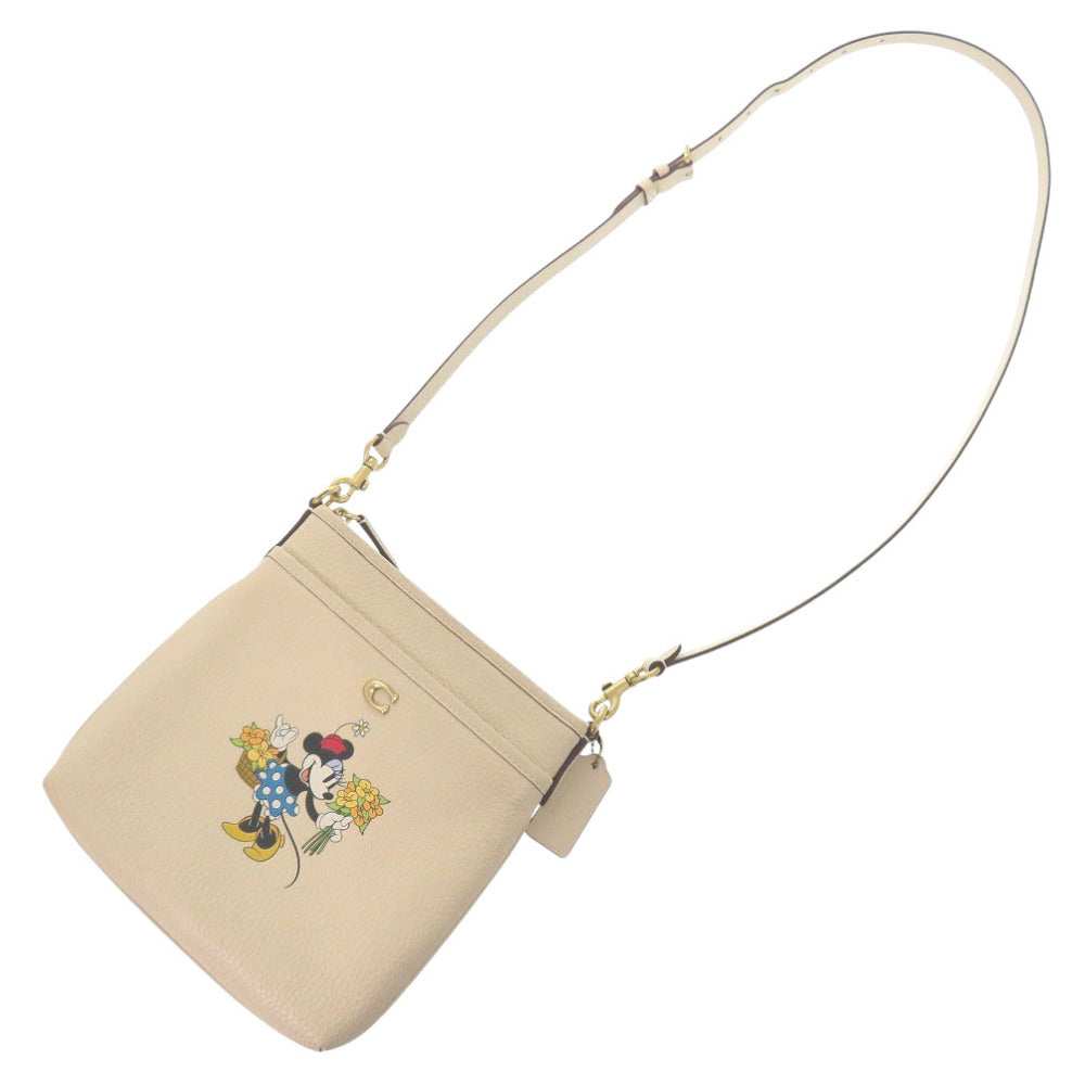美品 コーチ ディズニーコラボ ミニー CH473 レザー ベージュ ショルダーバッグ 0592【中古】COACH