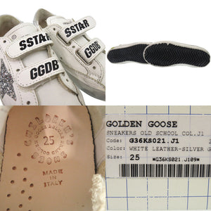 未使用品 ゴールデングース OLD SCHOOL SUPER STAR G36KS021 J1 スニーカー ラウンドトゥ フラットラバーソール グリッター  レザー ホワイト 0609【中古】GOLDEN GOOSE