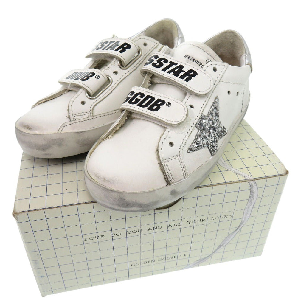 未使用品 ゴールデングース OLD SCHOOL SUPER STAR G36KS021 J1 スニーカー ラウンドトゥ フラットラバーソール グリッター  レザー ホワイト 0609【中古】GOLDEN GOOSE
