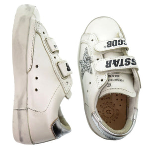 未使用品 ゴールデングース OLD SCHOOL SUPER STAR G36KS021 J1 スニーカー ラウンドトゥ フラットラバーソール グリッター  レザー ホワイト 0609【中古】GOLDEN GOOSE
