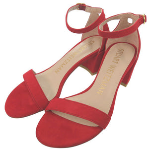 未使用品 スチュアートワイツマン シンプルストラップサンダル スウェード RUBY RED 0611【中古】STUART WEITZMAN