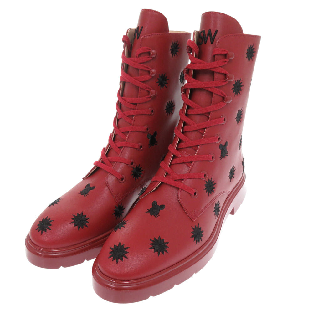 未使用 スチュアートワイツマン MCKENZEE LUNAR CHILEBLACK 23.5cm レザー レッド ショートブーツ 赤 0619【中古】STUART WEITZMAN