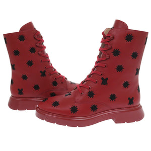 未使用 スチュアートワイツマン MCKENZEE LUNAR CHILEBLACK 24.5cm レザー レッド ショートブーツ赤 0620【中古】STUART WEITZMAN