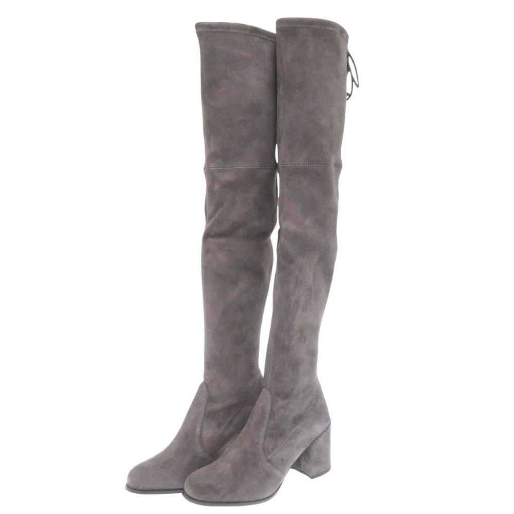 新品同様 スチュアートワイツマン レザー スレート 0623 スエードニーハイストレッチブーツ 灰色【中古】STUART WEITZMAN
