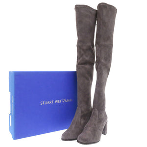 新品同様 スチュアートワイツマン レザー スレート 0623 スエードニーハイストレッチブーツ 灰色【中古】STUART WEITZMAN