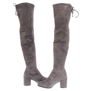 新品同様 スチュアートワイツマン レザー スレート 0623 スエードニーハイストレッチブーツ 灰色【中古】STUART WEITZMAN