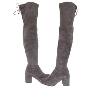 新品同様 スチュアートワイツマン レザー スレート 0623 スエードニーハイストレッチブーツ 灰色【中古】STUART WEITZMAN