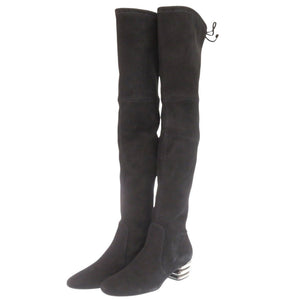 新品同様 スチュアートワイツマン レザー ブラック スエードニーハイストレッチブーツ 黒 0624【中古】STUART WEITZMAN
