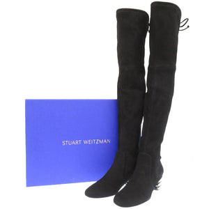 新品同様 スチュアートワイツマン レザー ブラック スエードニーハイストレッチブーツ 黒 0624【中古】STUART WEITZMAN