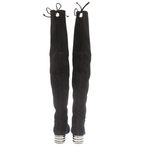 新品同様 スチュアートワイツマン レザー ブラック スエードニーハイストレッチブーツ 黒 0624【中古】STUART WEITZMAN
