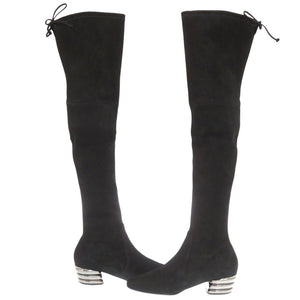 新品同様 スチュアートワイツマン レザー ブラック スエードニーハイストレッチブーツ 黒 0624【中古】STUART WEITZMAN