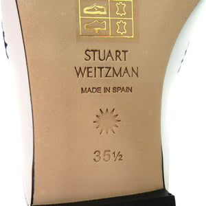 未使用品 スチュアートワイツマン FRANCES SLIDE MOUSE ミュール バックル ロースクエアヒール エンブロイダリー カーフ ホワイト 0625【中古】STUART WEITZMAN