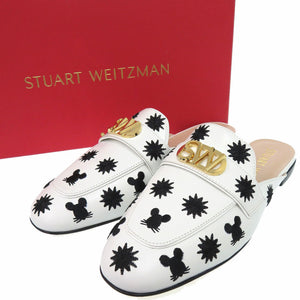 未使用品 スチュアートワイツマン FRANCES SLIDE MOUSE ミュール バックル ロースクエアヒール エンブロイダリー カーフ ホワイト 0625【中古】STUART WEITZMAN