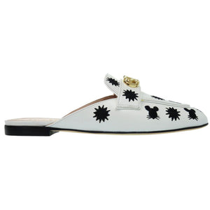 未使用品 スチュアートワイツマン FRANCES SLIDE MOUSE ミュール バックル ロースクエアヒール エンブロイダリー カーフ ホワイト 0626【中古】STUART WEITZMAN