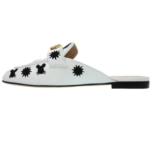 未使用品 スチュアートワイツマン FRANCES SLIDE MOUSE ミュール バックル ロースクエアヒール エンブロイダリー カーフ ホワイト 0626【中古】STUART WEITZMAN