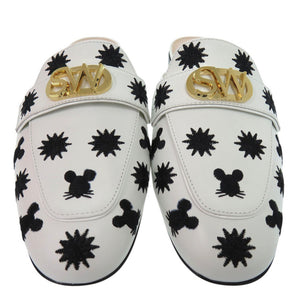 未使用品 スチュアートワイツマン FRANCES SLIDE MOUSE ミュール バックル ロースクエアヒール エンブロイダリー カーフ ホワイト 0626【中古】STUART WEITZMAN