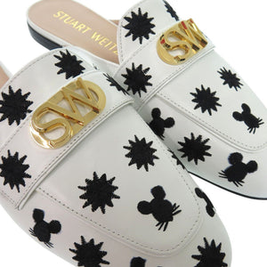 未使用品 スチュアートワイツマン FRANCES SLIDE MOUSE ミュール バックル ロースクエアヒール エンブロイダリー カーフ ホワイト 0626【中古】STUART WEITZMAN