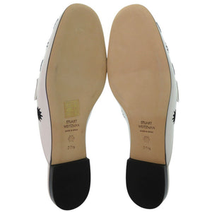 未使用品 スチュアートワイツマン FRANCES SLIDE MOUSE ミュール バックル ロースクエアヒール エンブロイダリー カーフ ホワイト 0626【中古】STUART WEITZMAN