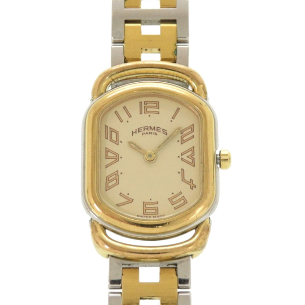 エルメス ラリー RA1.220 アイボリー文字盤 SS ゴールド シルバー クオーツ 腕時計 0655【中古】HERMES