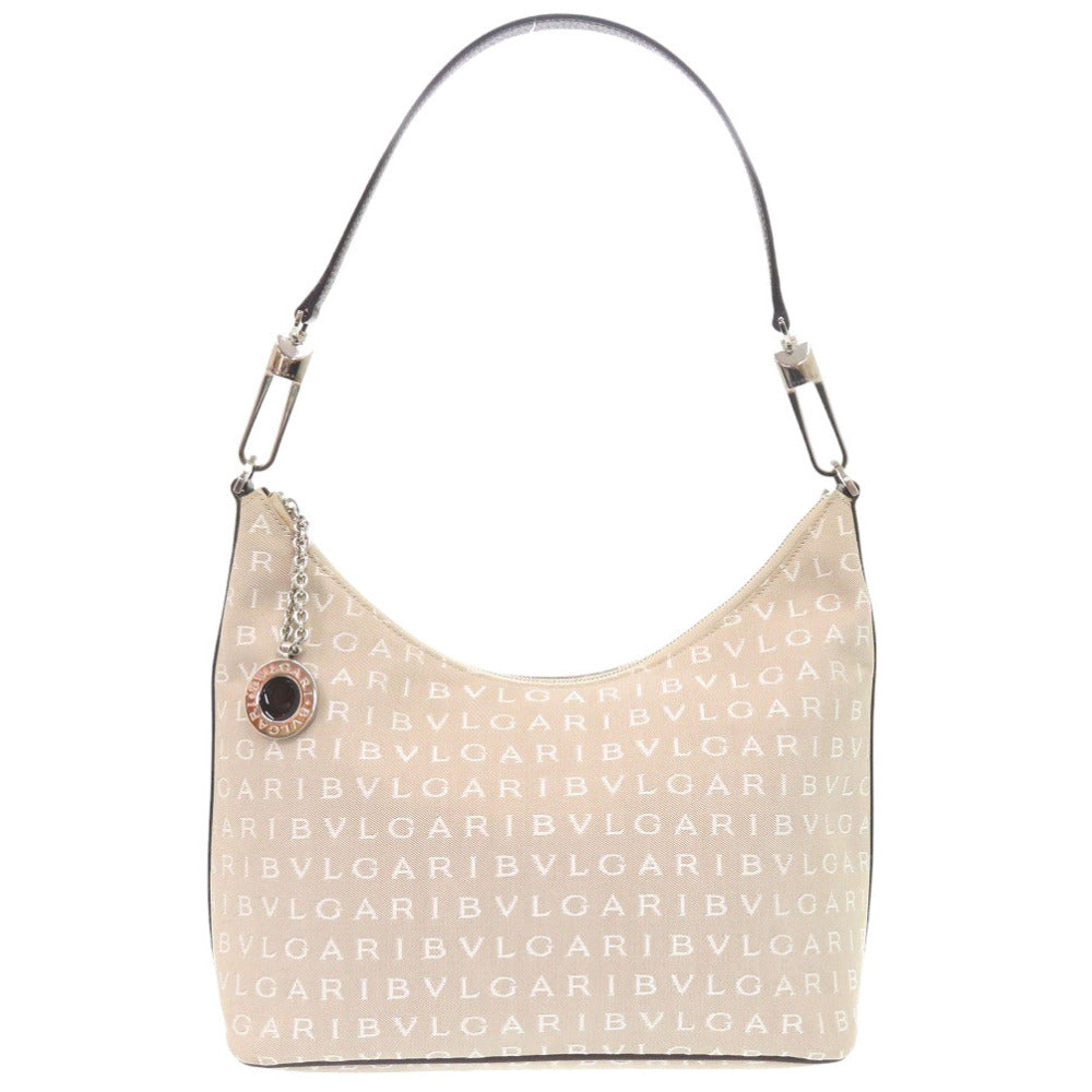 ブルガリ ロゴマニア ワンショルダー キャンバス ベージュ ショルダーバッグ 0668【中古】BVLGARI