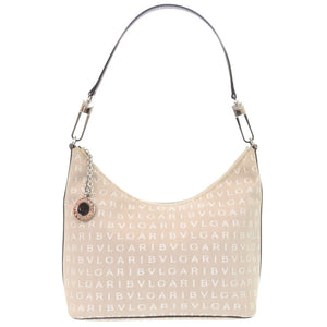 ブルガリ ロゴマニア ワンショルダー キャンバス ベージュ ショルダーバッグ 0668【中古】BVLGARI