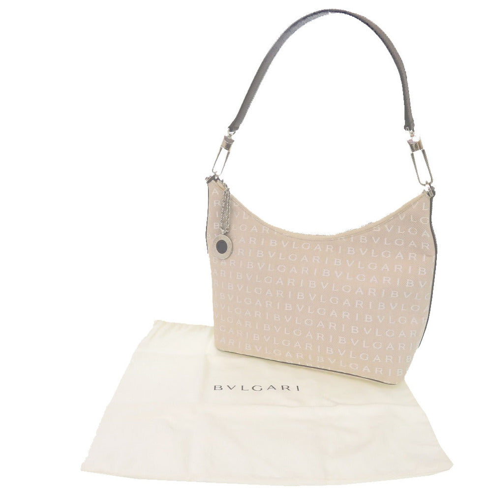 ブルガリ ロゴマニア ワンショルダー キャンバス ベージュ ショルダーバッグ 0668【中古】BVLGARI