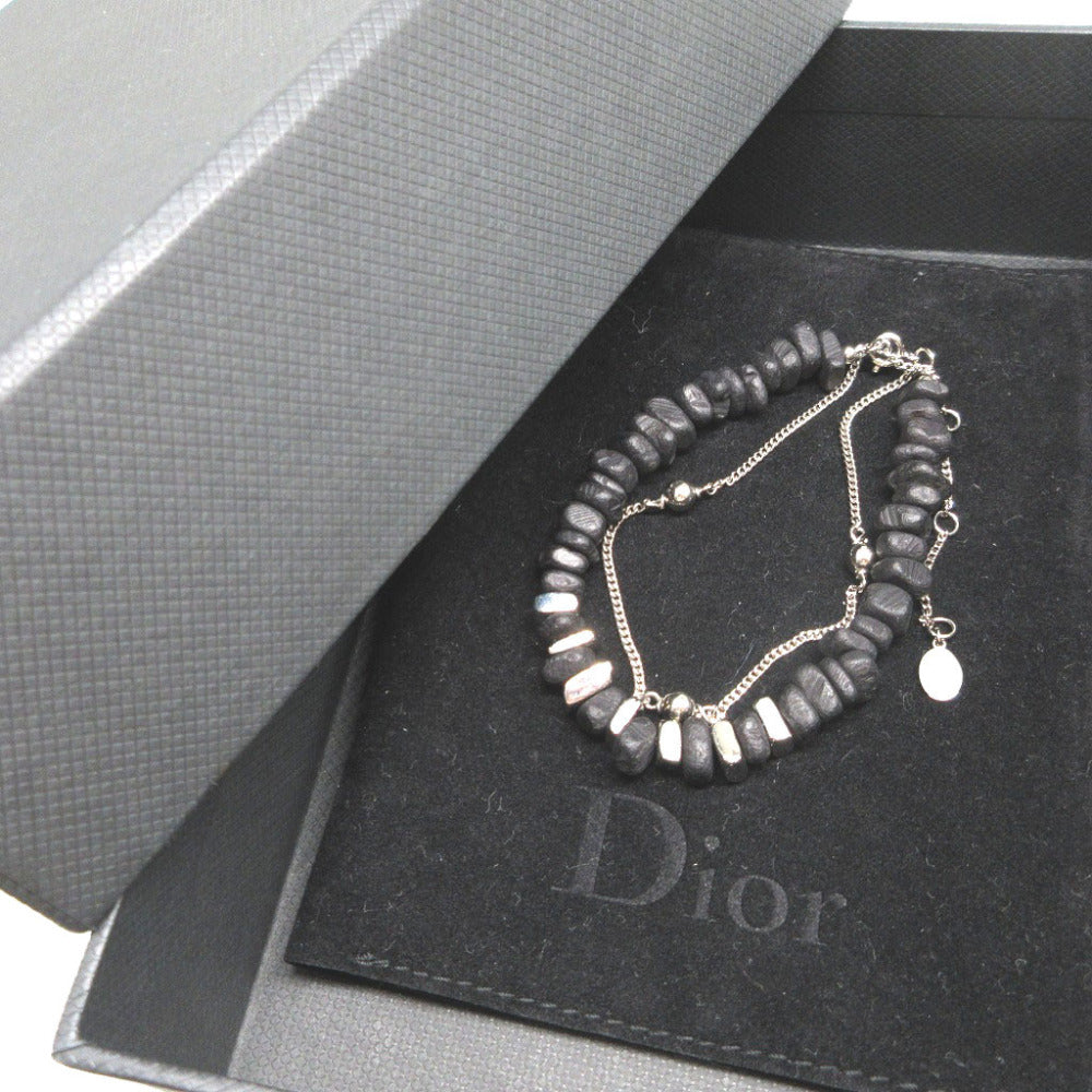 新品同様 ディオールオム ダブル ロウ ストーンモチーフ ビーズ メタル ブラック 黒 ブレスレット 0673【中古】Dior HOMME
