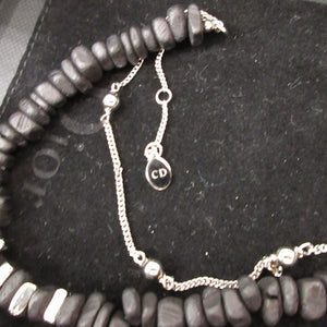 新品同様 ディオールオム ダブル ロウ ストーンモチーフ ビーズ メタル ブラック 黒 ブレスレット 0673【中古】Dior HOMME