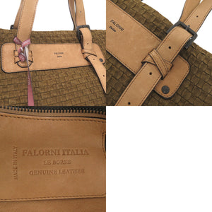 美品 ファロルニ キャンバス イントレチャート トートバッグ ブラウン キャンバス ブラウン 0676【中古】FALORNI