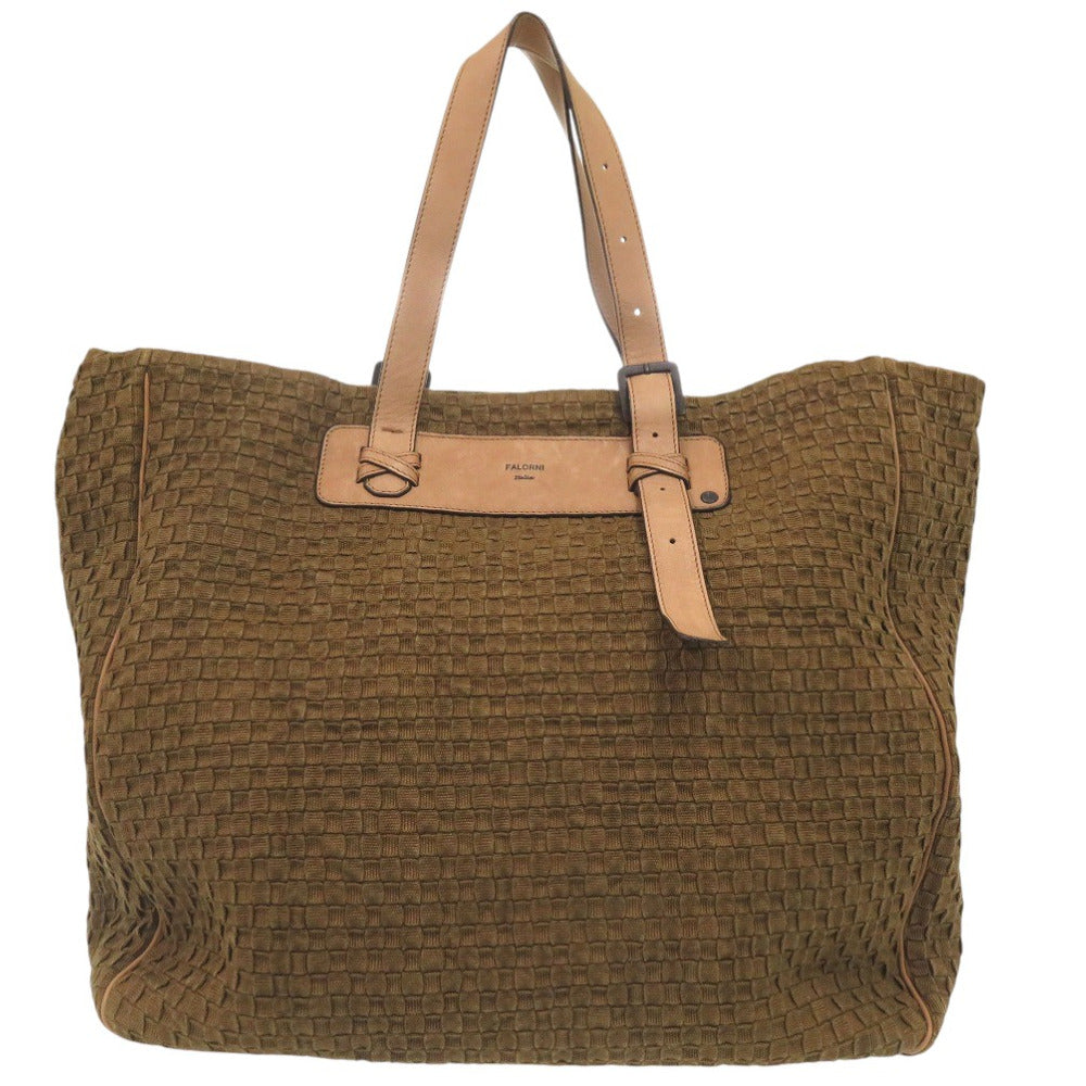 美品 ファロルニ キャンバス イントレチャート トートバッグ ブラウン キャンバス ブラウン 0676【中古】FALORNI