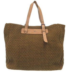 美品 ファロルニ キャンバス イントレチャート トートバッグ ブラウン キャンバス ブラウン 0676【中古】FALORNI