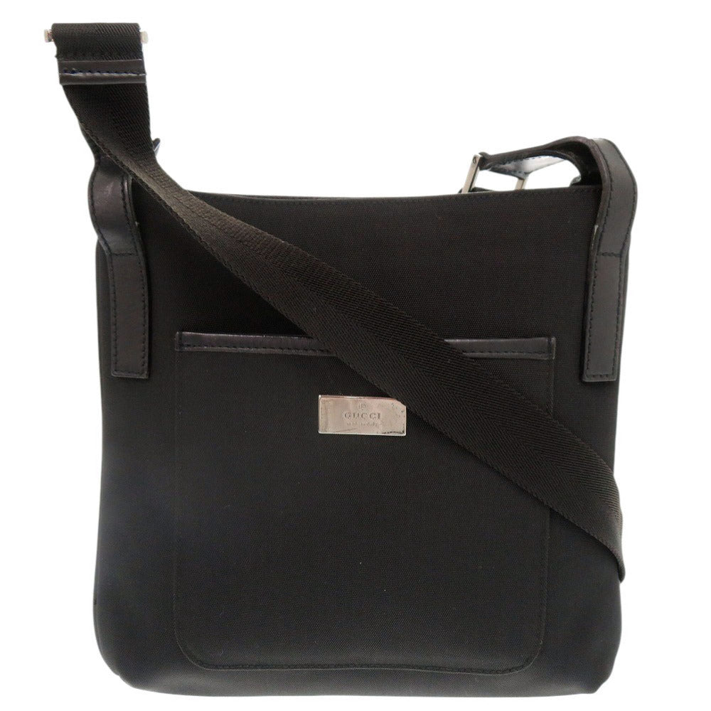 美品 グッチ 122793 キャンバス レザー ブラック ショルダーバッグ 黒 0717【中古】GUCCI