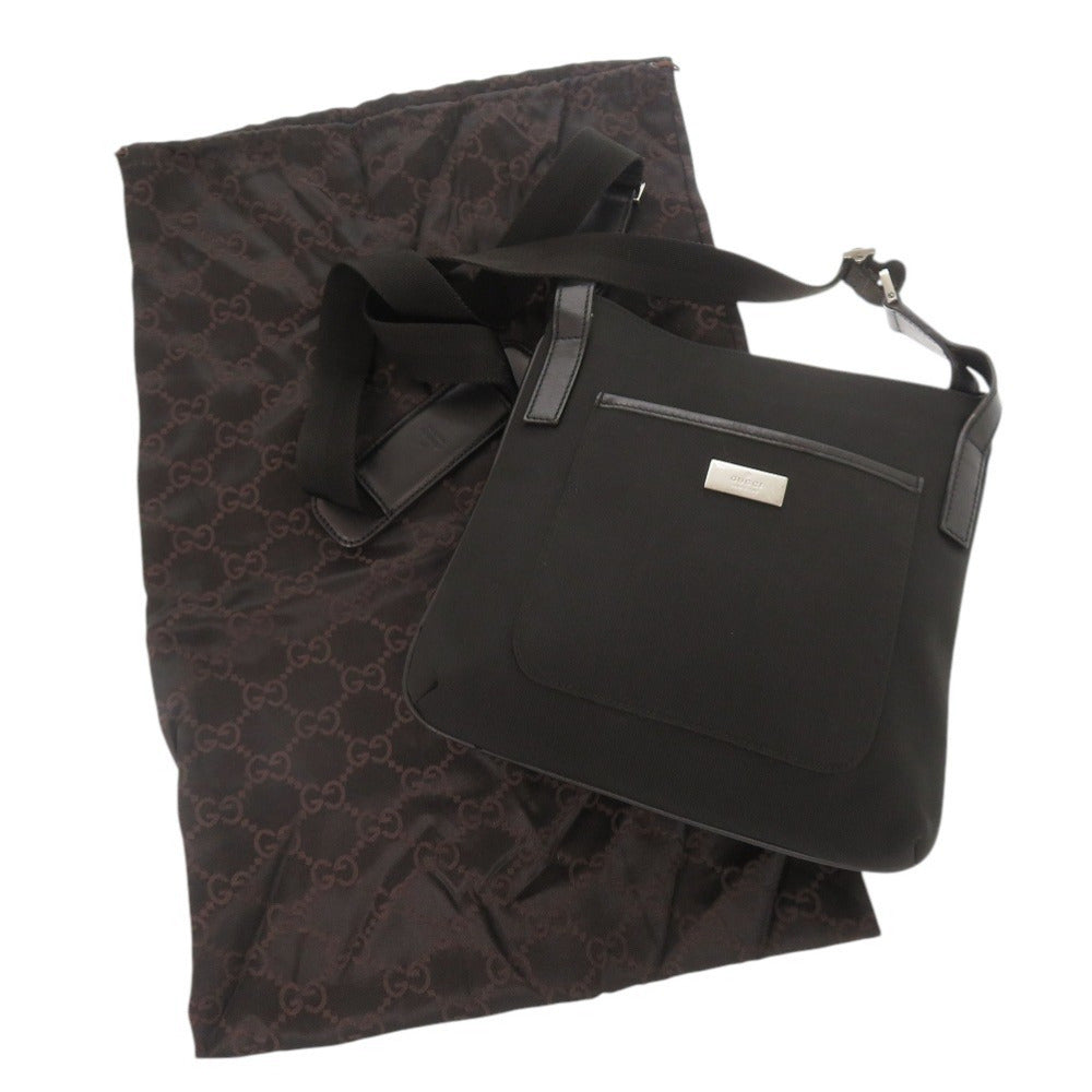 美品 グッチ 122793 キャンバス レザー ブラック ショルダーバッグ 黒 0717【中古】GUCCI