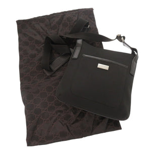 美品 グッチ 122793 キャンバス レザー ブラック ショルダーバッグ 黒 0717【中古】GUCCI