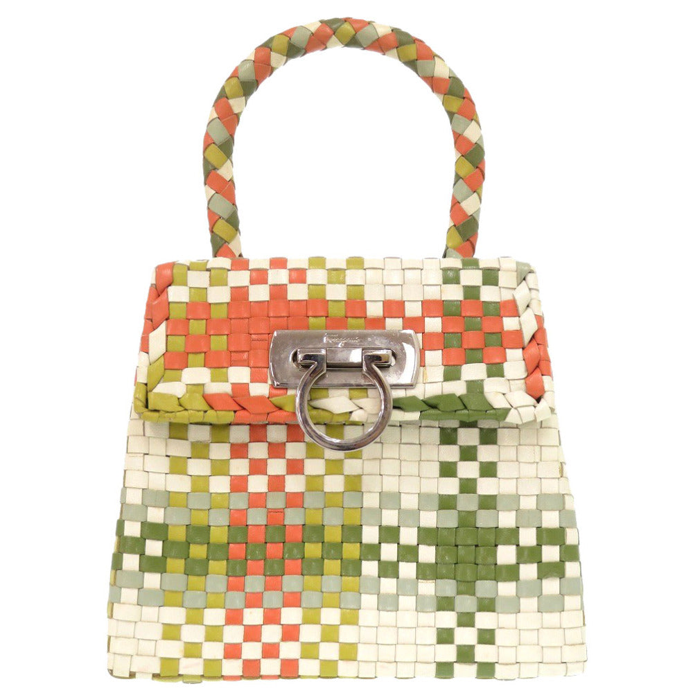 サルヴァトーレフェラガモ ガンチーニ DO-217228 レザー マルチカラー ハンドバッグ 0720【中古】Salvatore Ferragamo