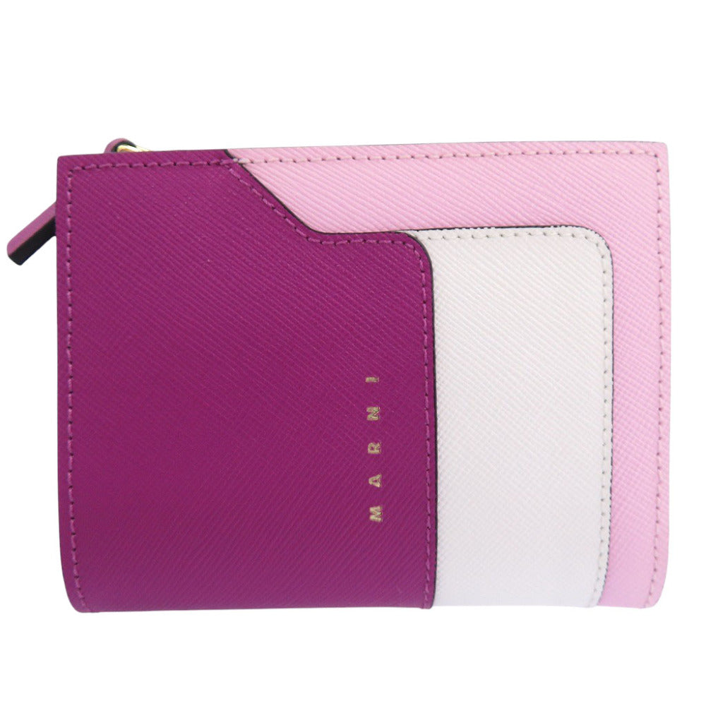 未使用品 マルニ レザー パープル/ピンク/ホワイト PEMO0054U1 二つ折り財布 紫 0724【中古】MARNI