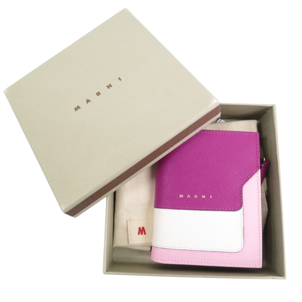 未使用品 マルニ レザー パープル/ピンク/ホワイト PEMO0054U1 二つ折り財布 紫 0724【中古】MARNI
