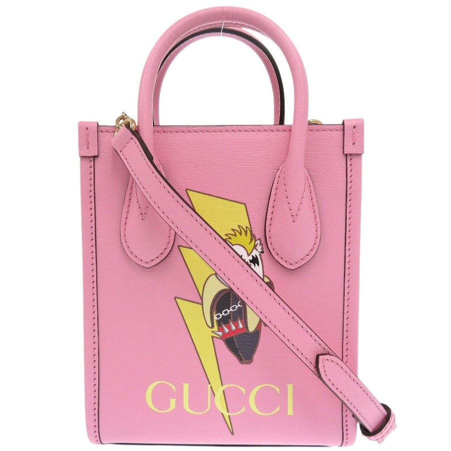 未使用 グッチ ばなにゃコラボ 671623 レザー 2wayハンドバッグ ピンク 0727【中古】GUCCI