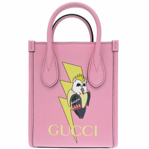 未使用 グッチ ばなにゃコラボ 671623 レザー 2wayハンドバッグ ピンク 0727【中古】GUCCI