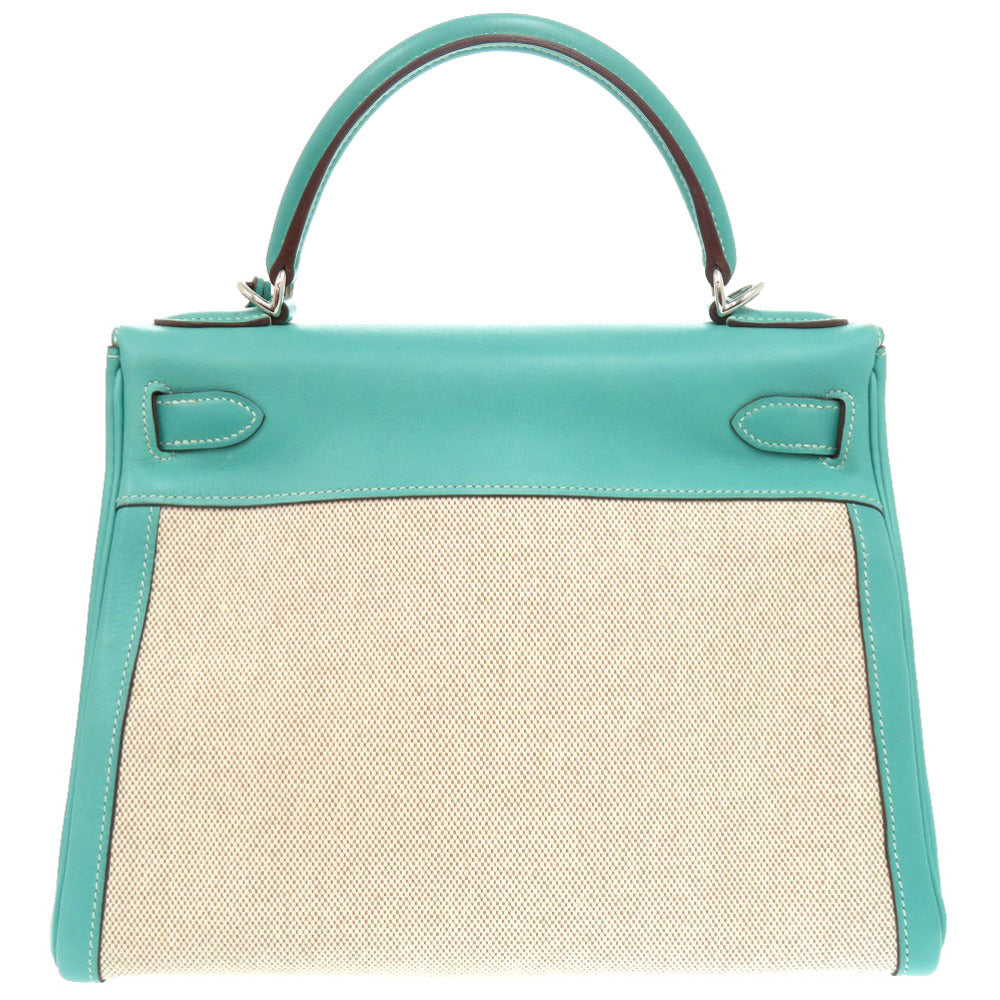 美品 エルメス ケリー28 内縫い ヴォースイフト トワルアッシュ ラゴン エクリュ シルバー金具 □L刻印 ハンドバッグ 0248 【中古】 HERMES