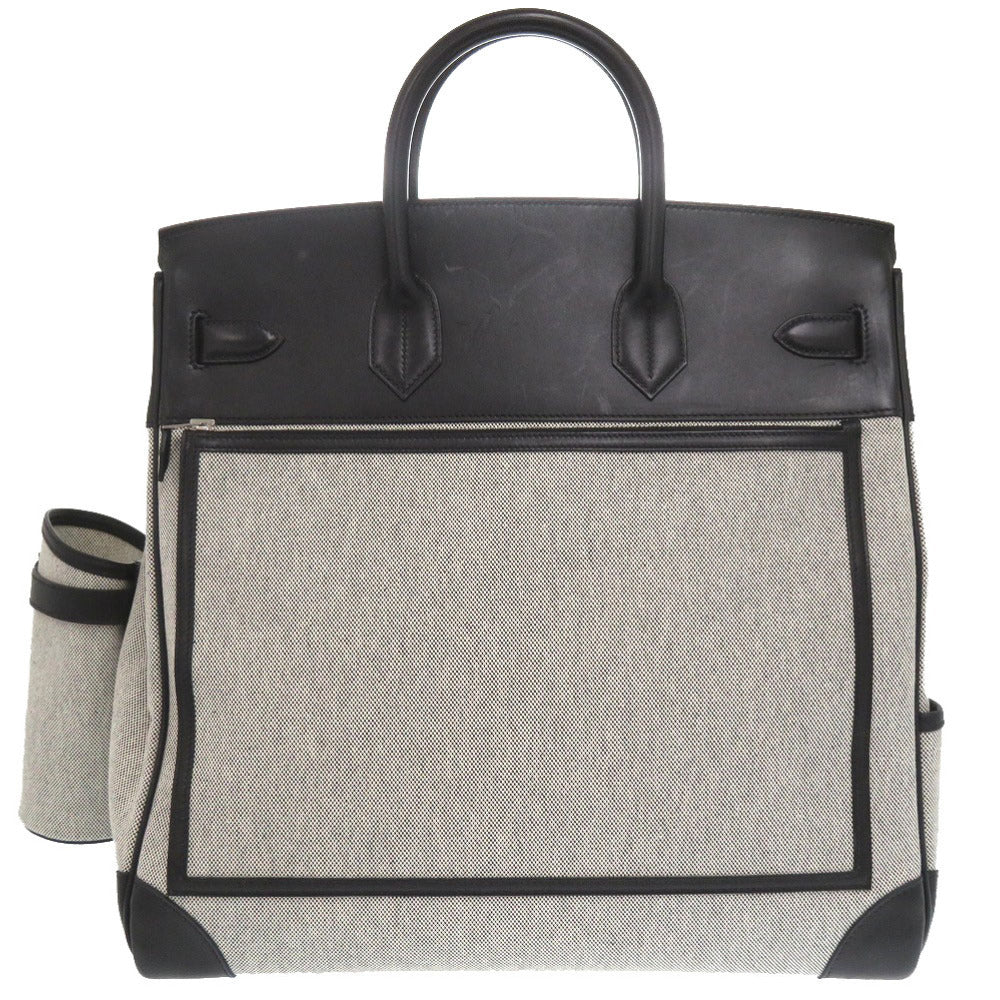 美品 エルメス オータクロアカーゴ40 トワルアッシュ ヴォーエバーカーフ ブラック エクリュ U刻印(2022年製) ハンドバッグ 黒 0730 【中古】 HERMES