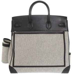 美品 エルメス オータクロアカーゴ40 トワルアッシュ ヴォーエバーカーフ ブラック エクリュ U刻印(2022年製) ハンドバッグ 黒 0730 【中古】 HERMES