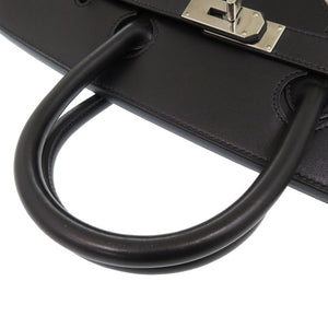 美品 エルメス オータクロアカーゴ40 トワルアッシュ ヴォーエバーカーフ ブラック エクリュ U刻印(2022年製) ハンドバッグ 黒 0730 【中古】 HERMES