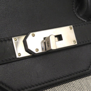 美品 エルメス オータクロアカーゴ40 トワルアッシュ ヴォーエバーカーフ ブラック エクリュ U刻印(2022年製) ハンドバッグ 黒 0730 【中古】 HERMES